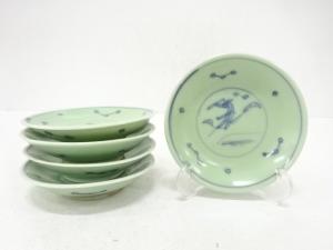 染付青磁　小皿　5客揃